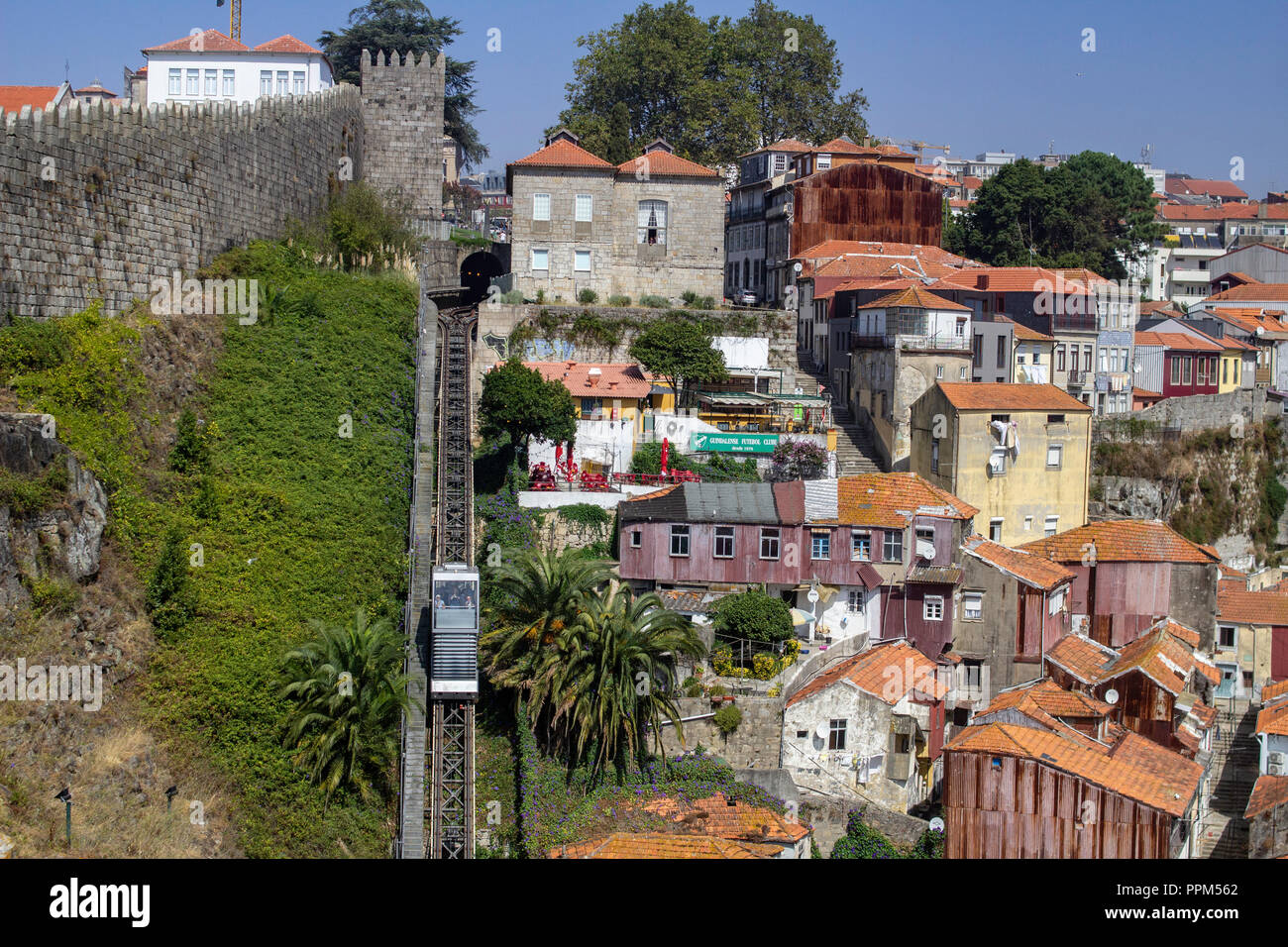 Porto, Portugal.The Guindais Funicular, inaugurated in 2004 and is 281 metres long. two vehicles are in use with a capacity of 25 people each. Stock Photo