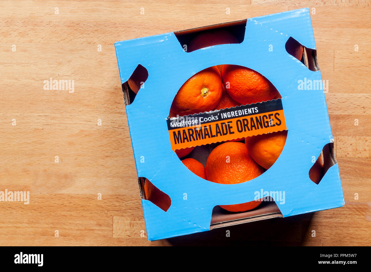 A box of Waitrose Marmalade Oranges. Stock Photo