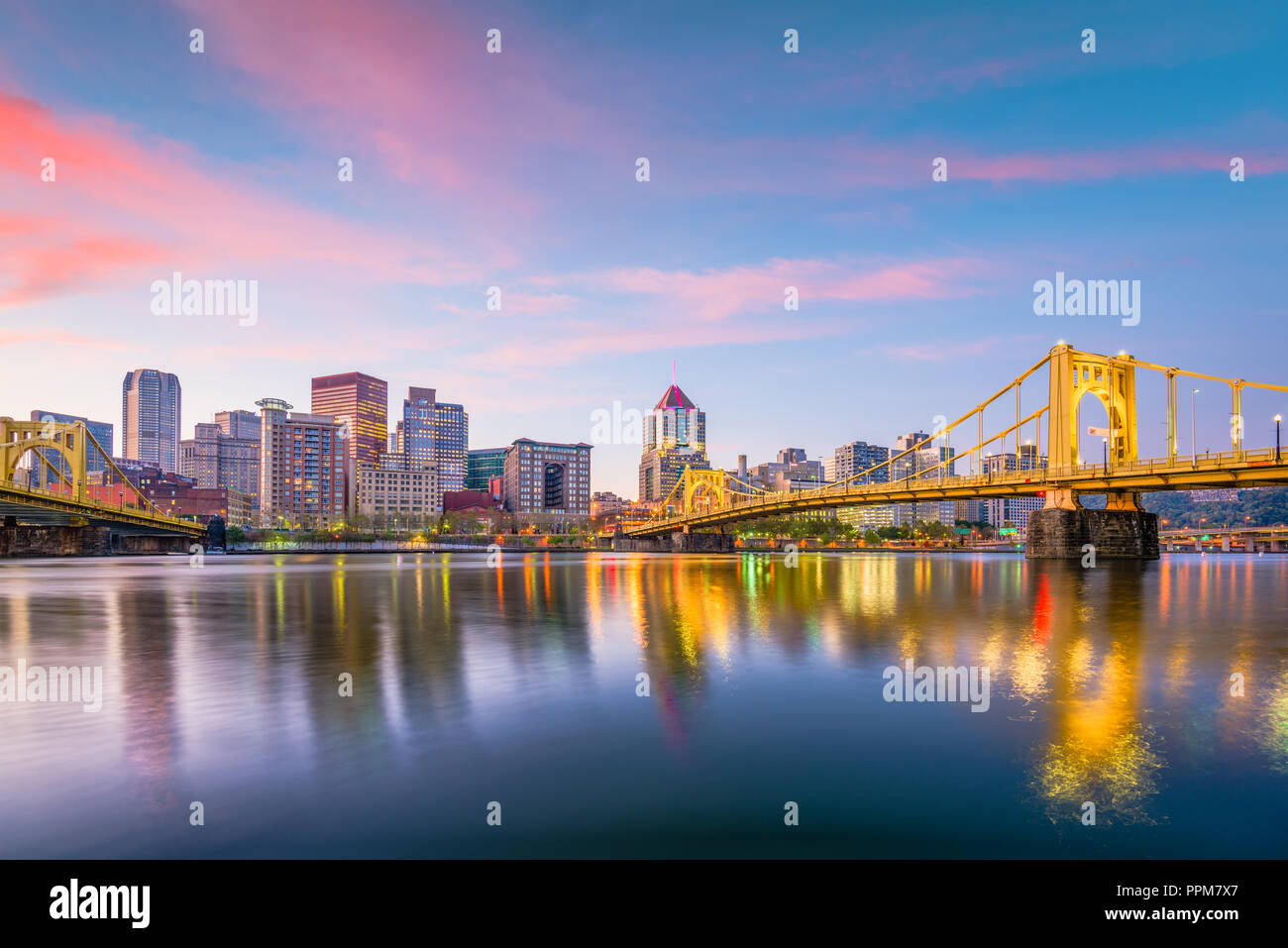 Pittsburgh, Pennsylvania, USA skyline on the Allegheny River. Stock Photo