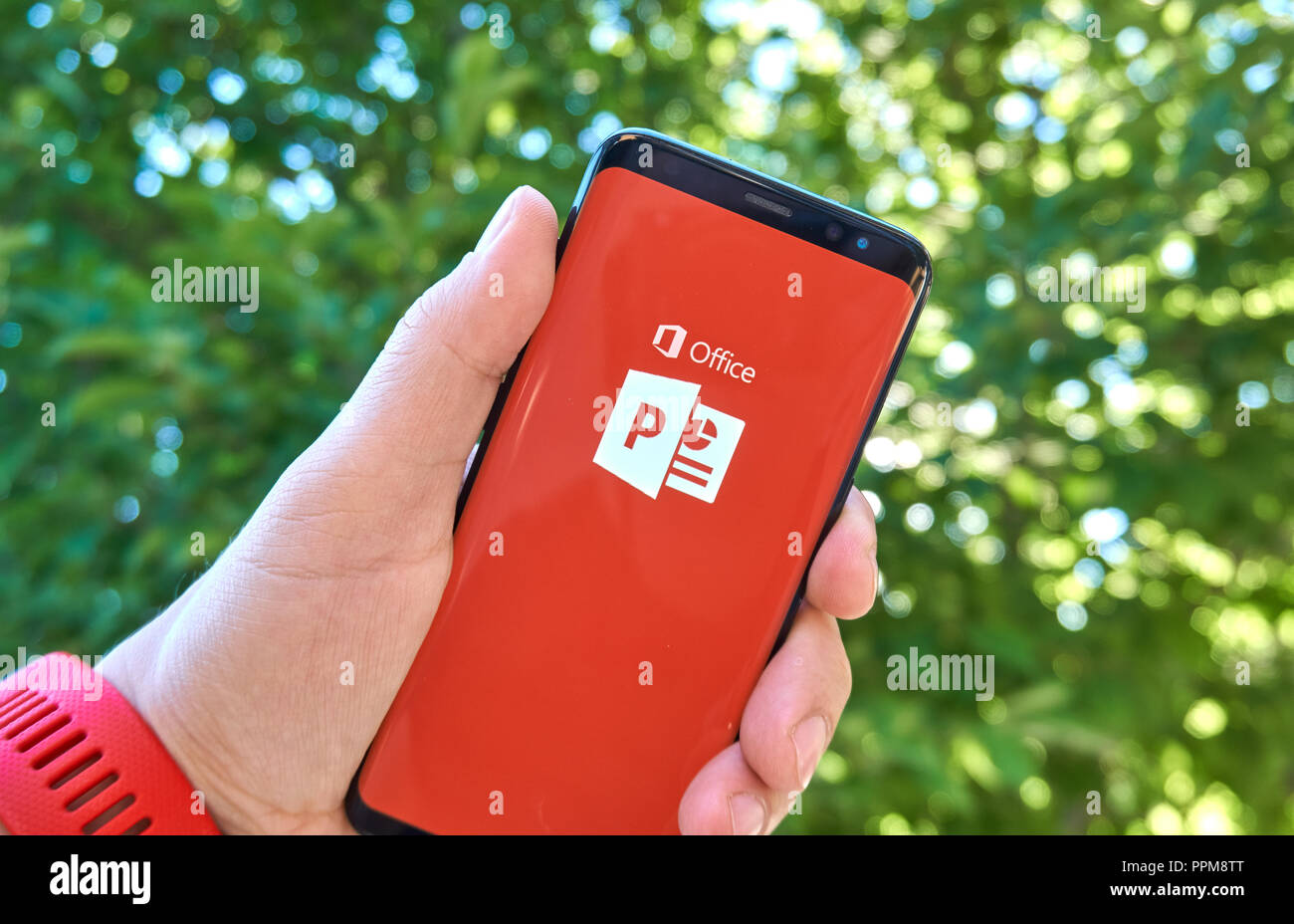 MONTREAL, CANADA - August 28, 2018: Microsoft PowerPoint android app on Samsung s8 screen. Stock Photo