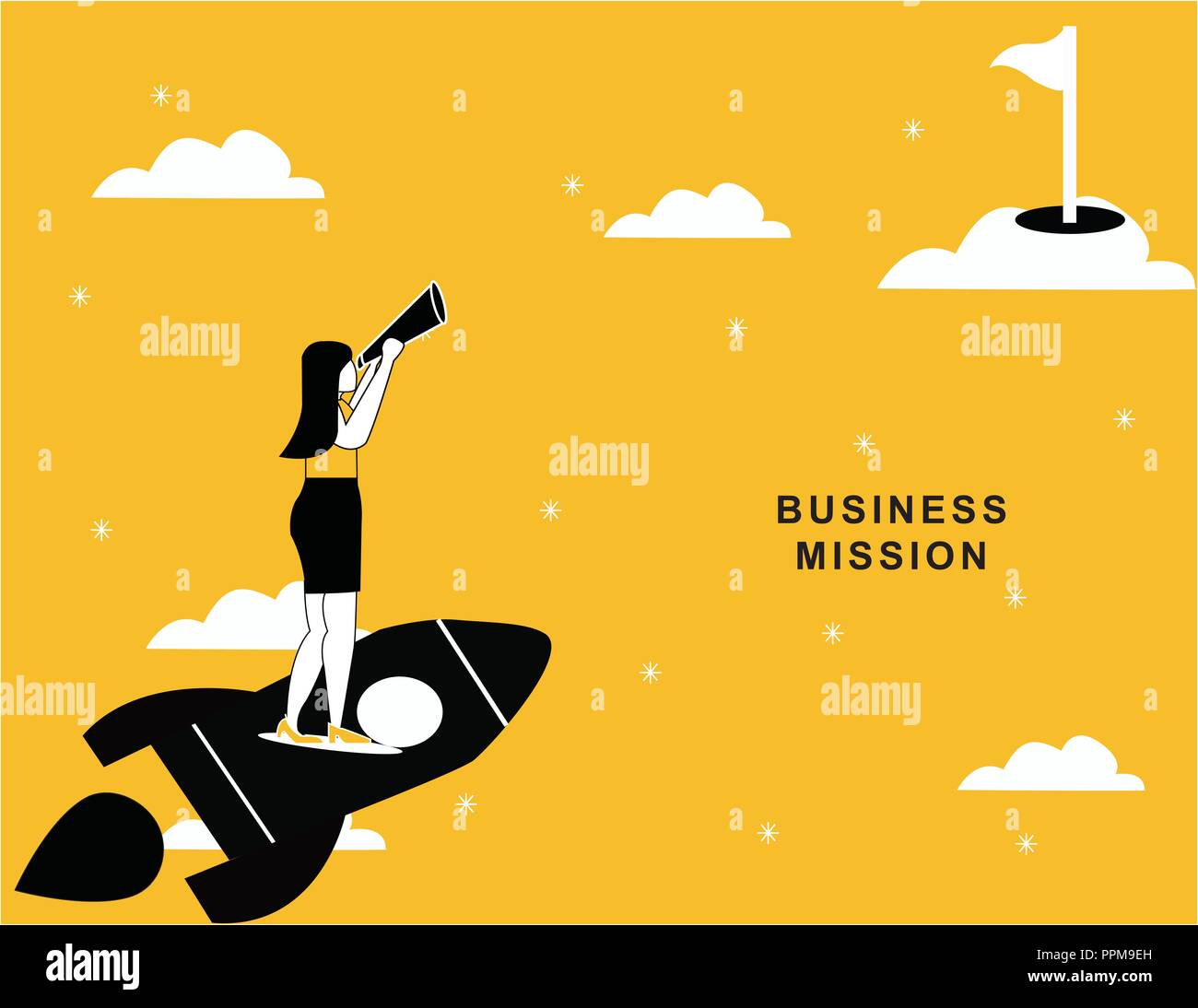 Business woman flying with rocket Stock Vector Images - Alamy