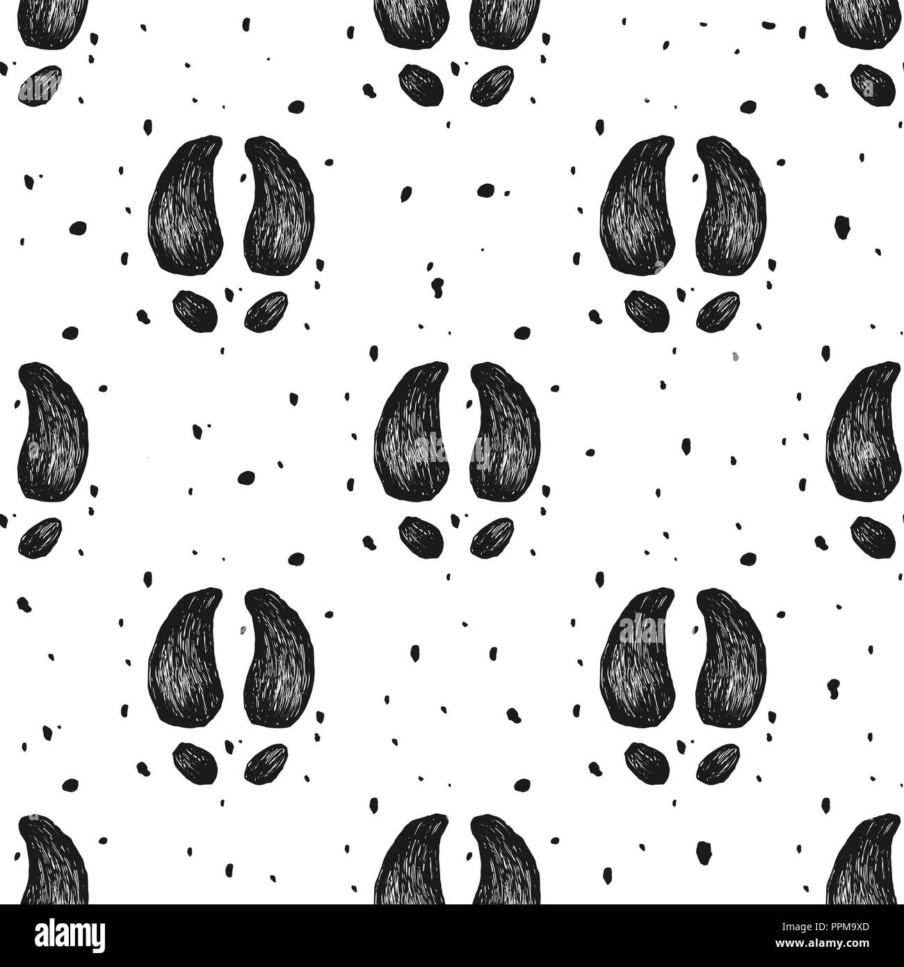 Seamless pattern with pig hoof. Vector illustration. Pig paw hand drawn background. Stock Vector