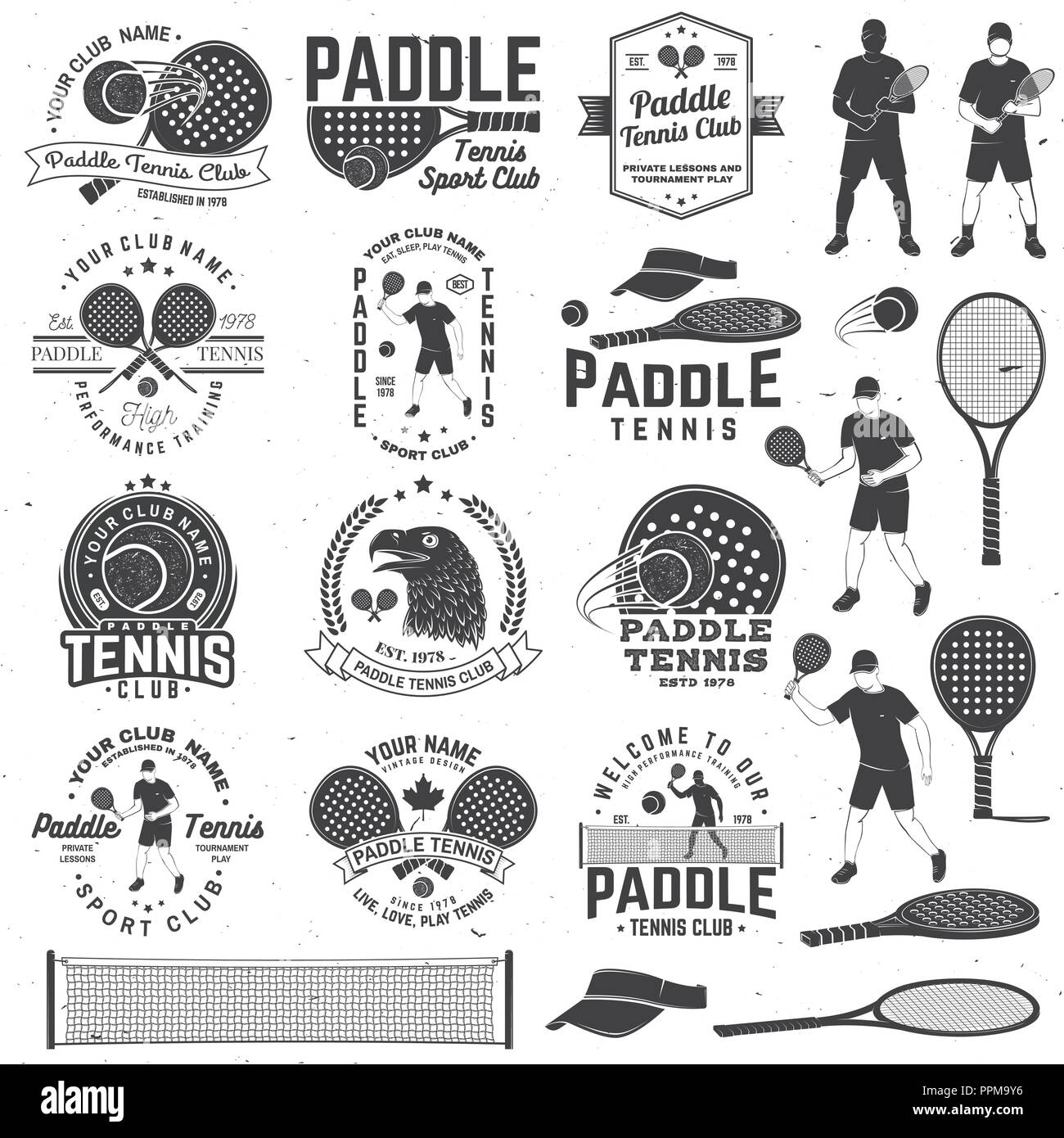 Set of Paddle tennis badge, emblem or sign with design element. Vector