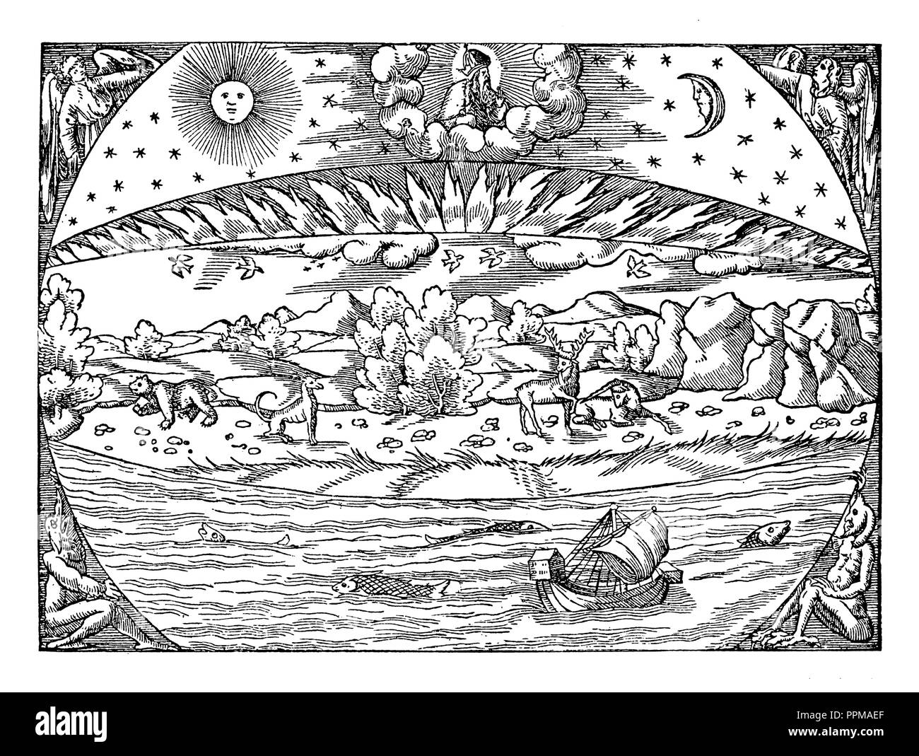 The earth after the creation. After Sebastian Münster, 1550,   1902 Stock Photo