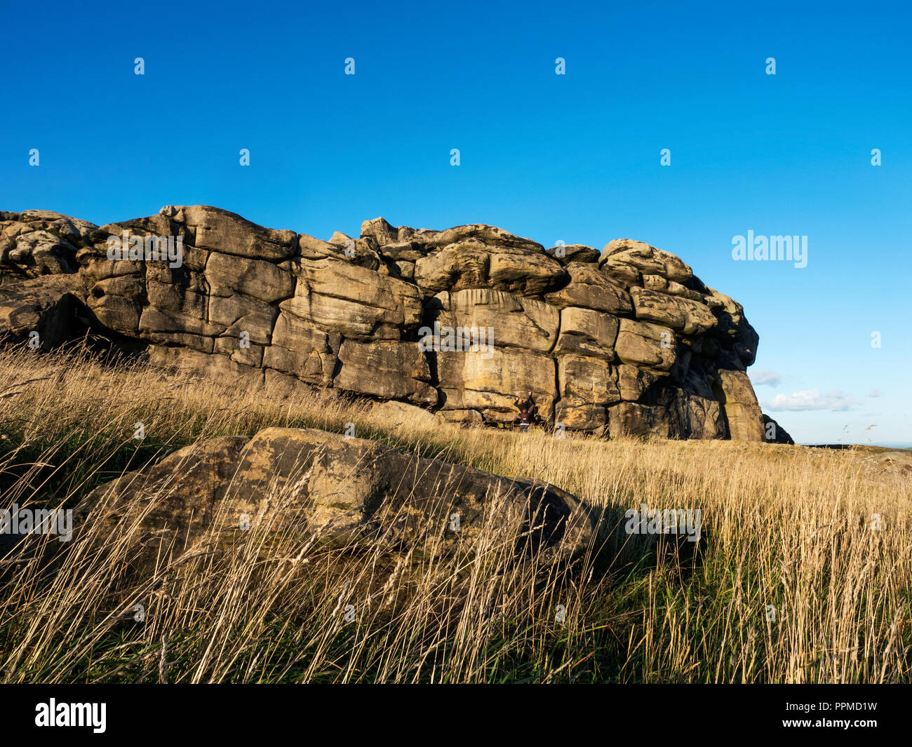 Almscliff Crag millstone grit outcrop near Harrogate North Yorkshire England Stock Photo