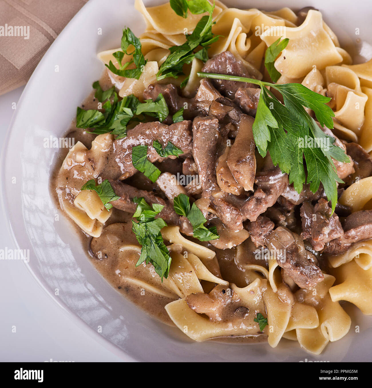 Beef Stroganoff with Egg Noodles,top view Stock Photo Alamy
