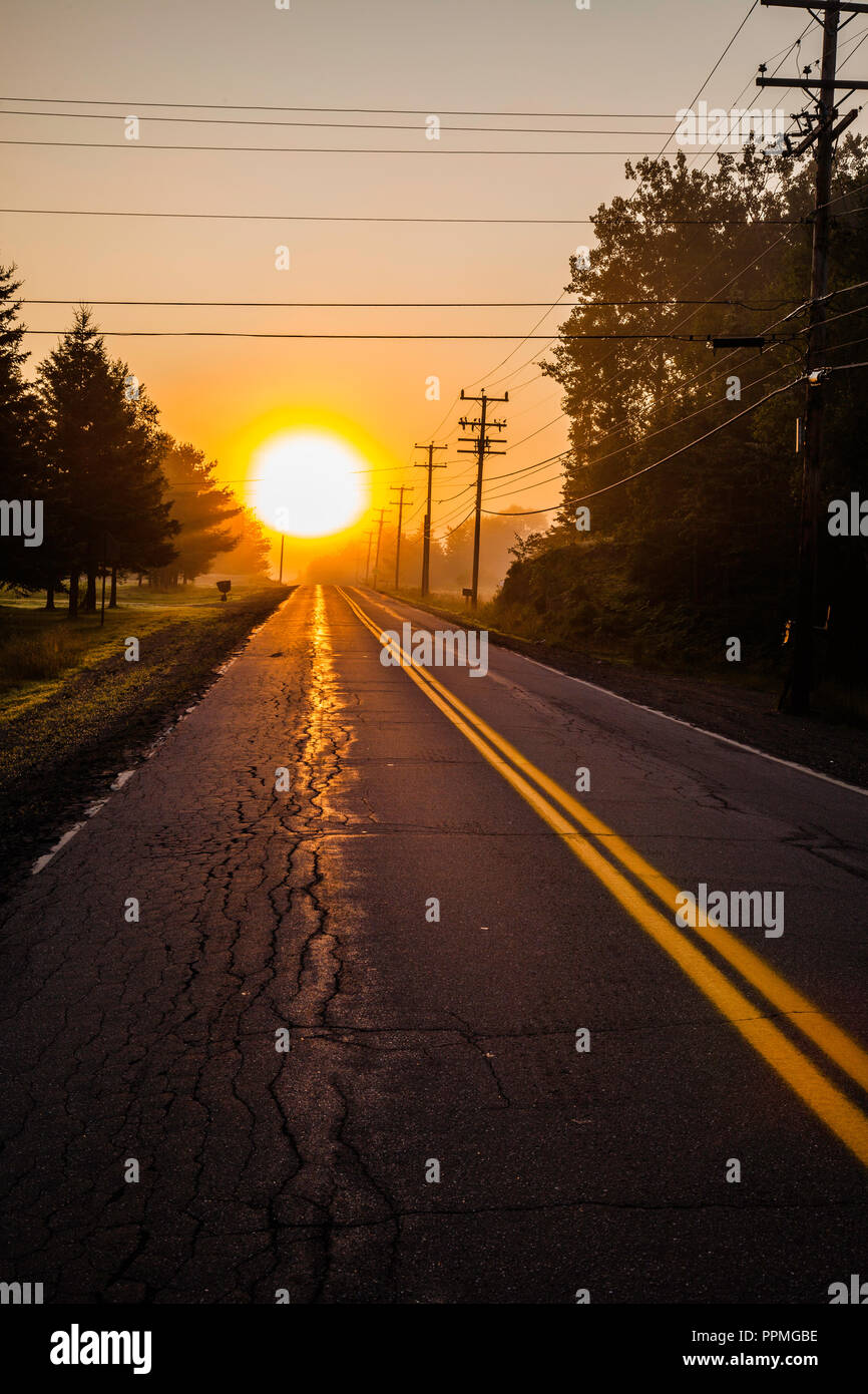 Sunrise fog road hi-res stock photography and images - Alamy