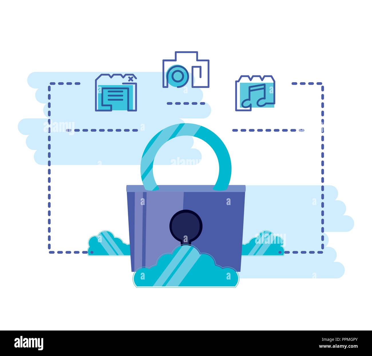 cloud computing network with padlock vector illustration Stock Vector ...