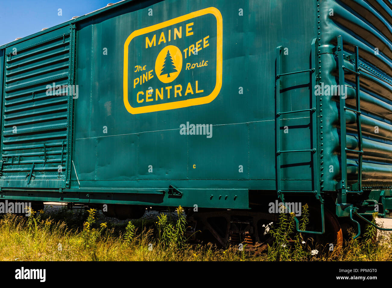 Rail Road Box Car   Machias, Maine, USA Stock Photo