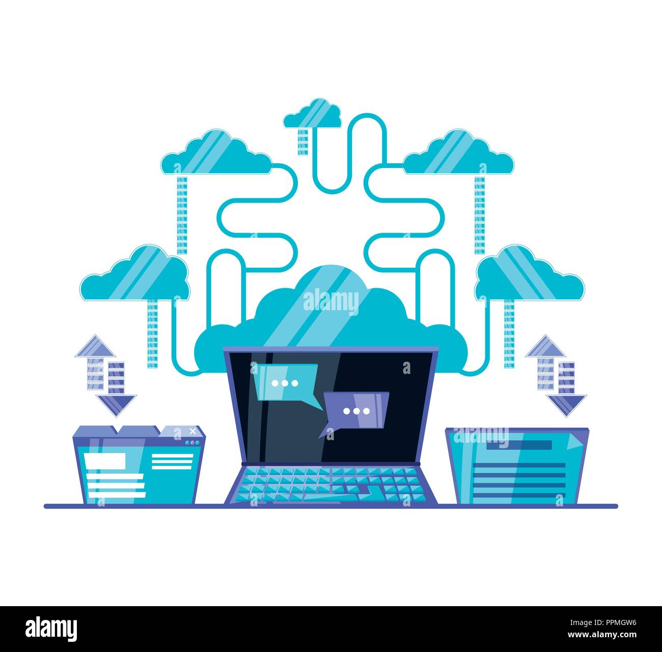 cloud computing network with laptop vector illustration design Stock ...