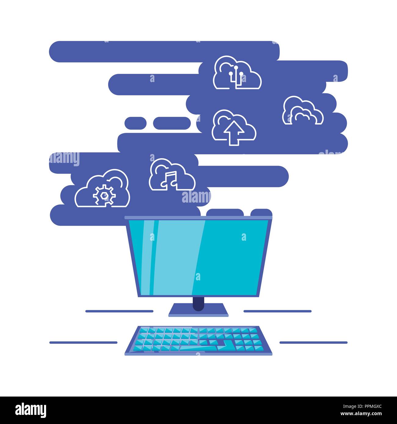cloud computing network with desktop vector illustration design Stock ...