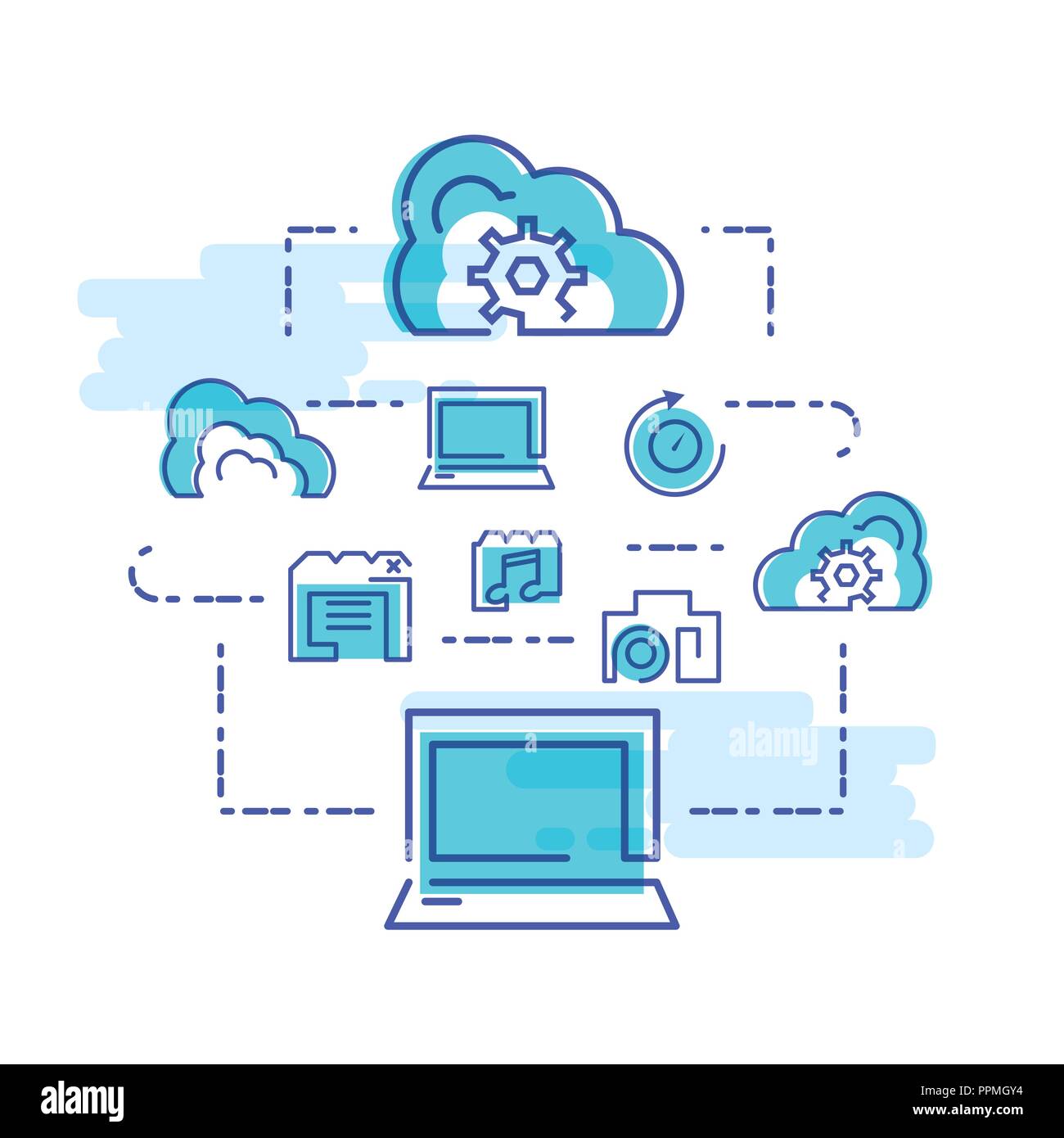 cloud computing network with laptop vector illustration design Stock ...