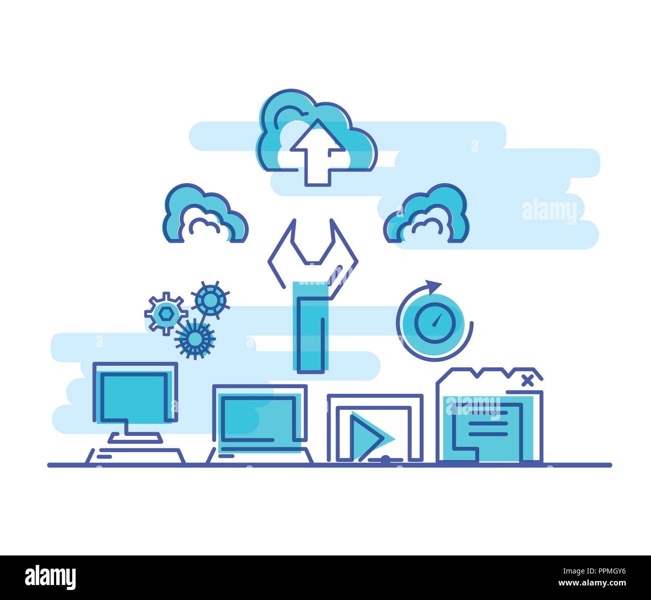 cloud computing network with computers vector illustration design Stock ...