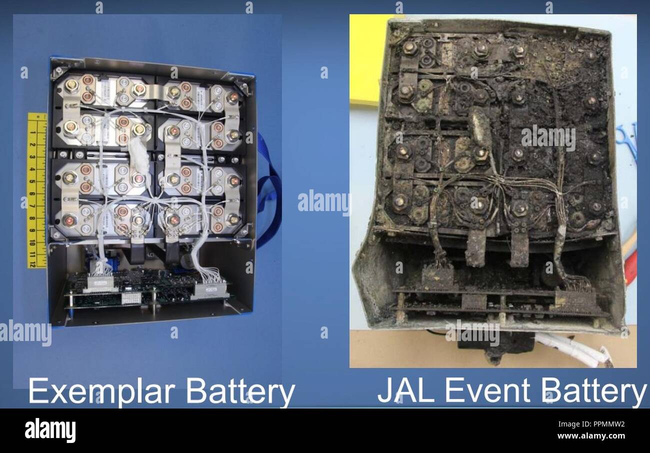 Boeing Dreamliner battery original and damaged Stock Photo Alamy