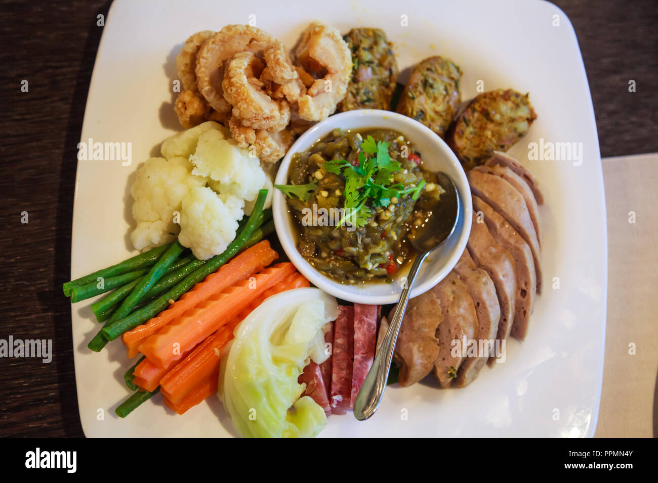 Northern Thai food, Nam Prik Num (Green Chili Dip). Traditional Thai