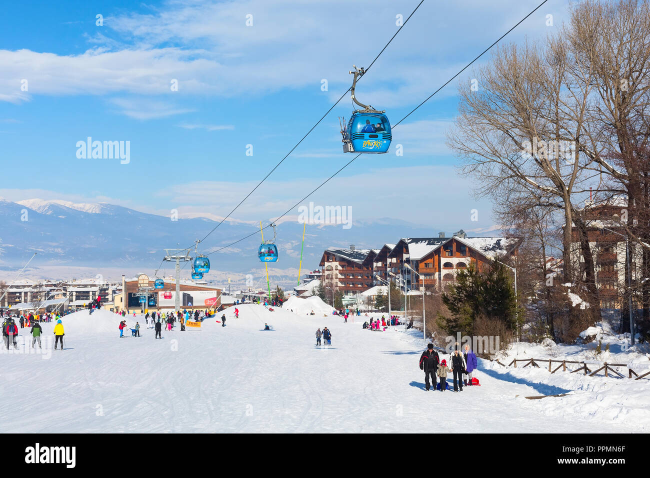Bansko, Bulgaria - January 13, 2017: Winter ski resort Bansko, ski slope,  people skiing and mountains view Stock Photo - Alamy