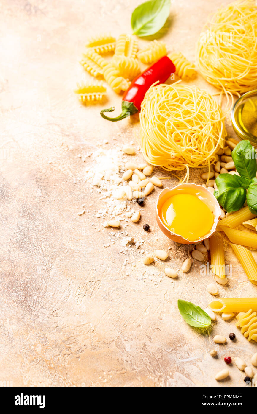 Healthy raw ingredients for italian pasta sauce Carbonara Stock Photo
