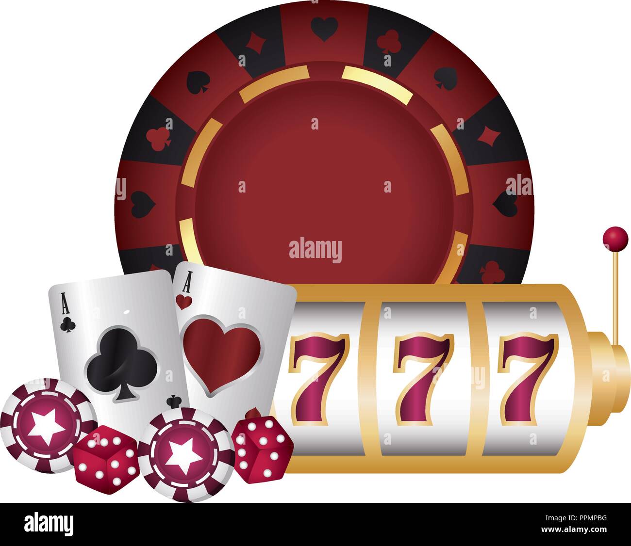 casino poker roulette jackpot machine cards and dices vector