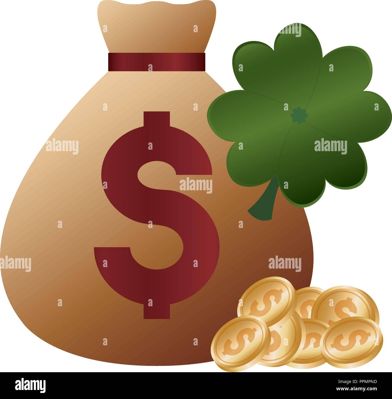 casino poker money bag clover coins money vector illustration Stock