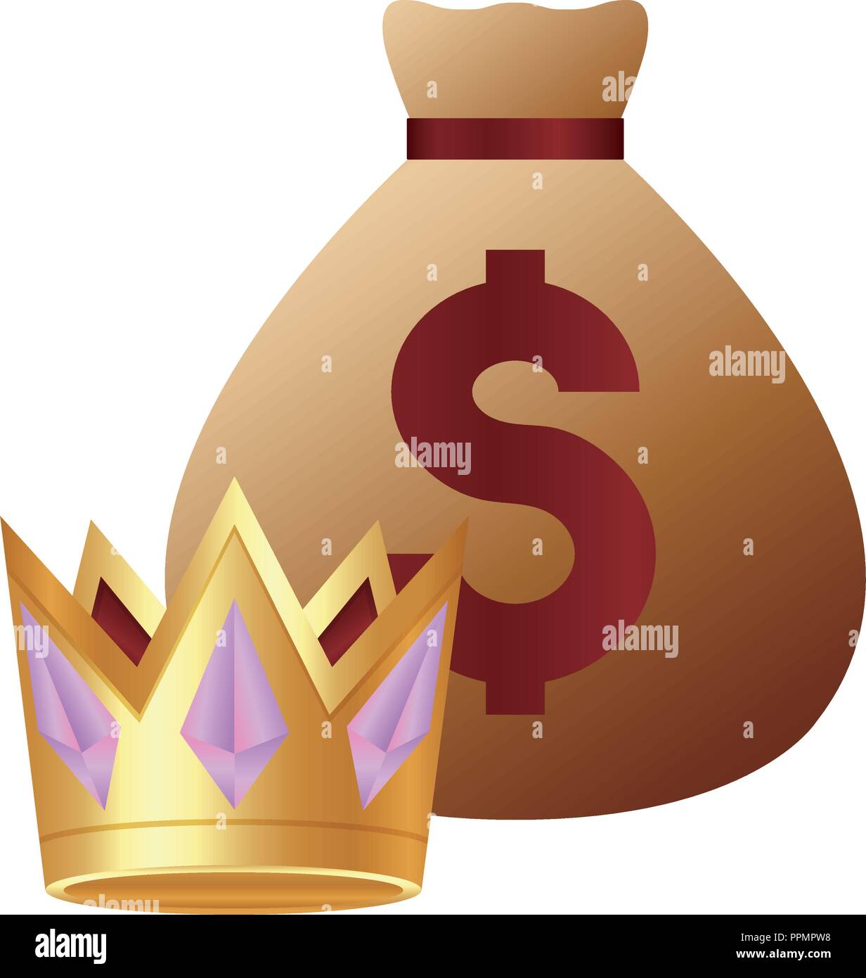 casino poker money bag dollar gold crown vector illustration Stock