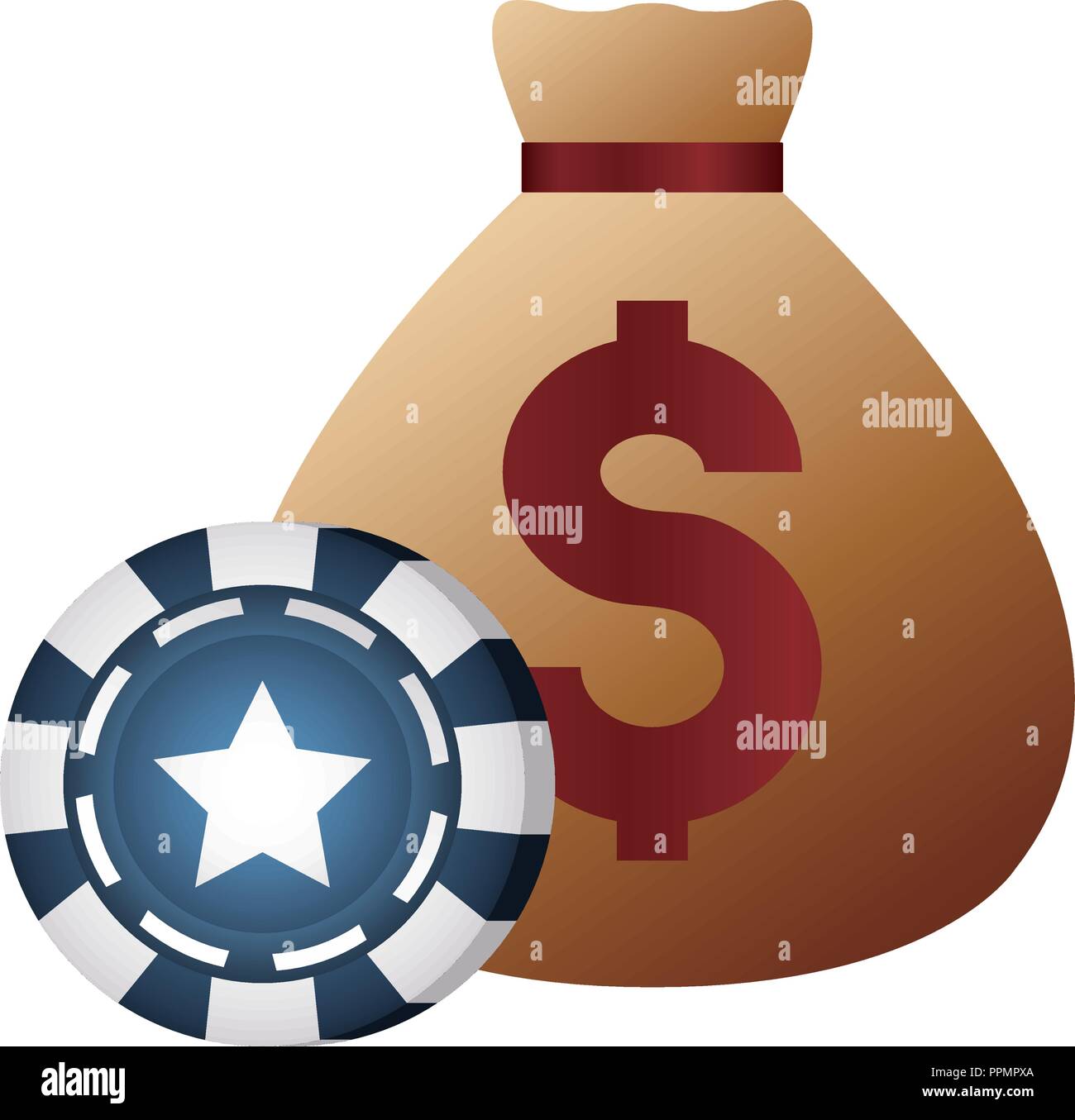 casino poker money bag dollar chip vector illustration Stock Vector