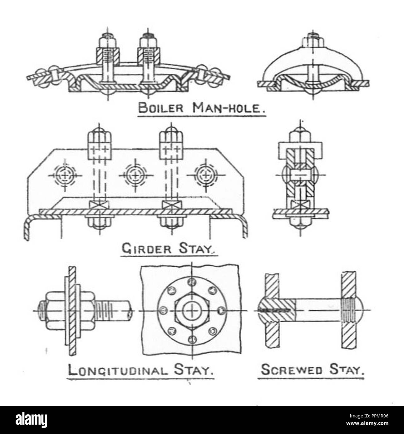 Boiler stays (Bentley, Sketches of Engine and Machine Details). - Stock Image