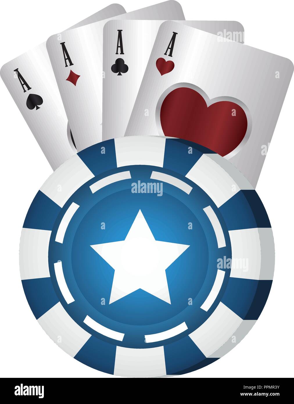 casino poker blue chip and aces cards vector illustration Stock Vector