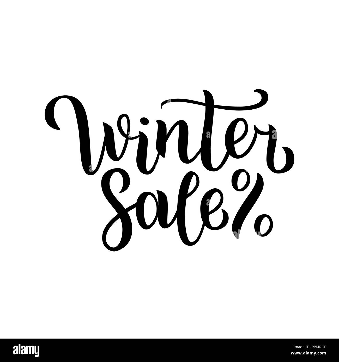 Winter sale hand written inscription with isolated on white background.  illustration. Lettering. Postcard for winter season advertising. Stock Photo