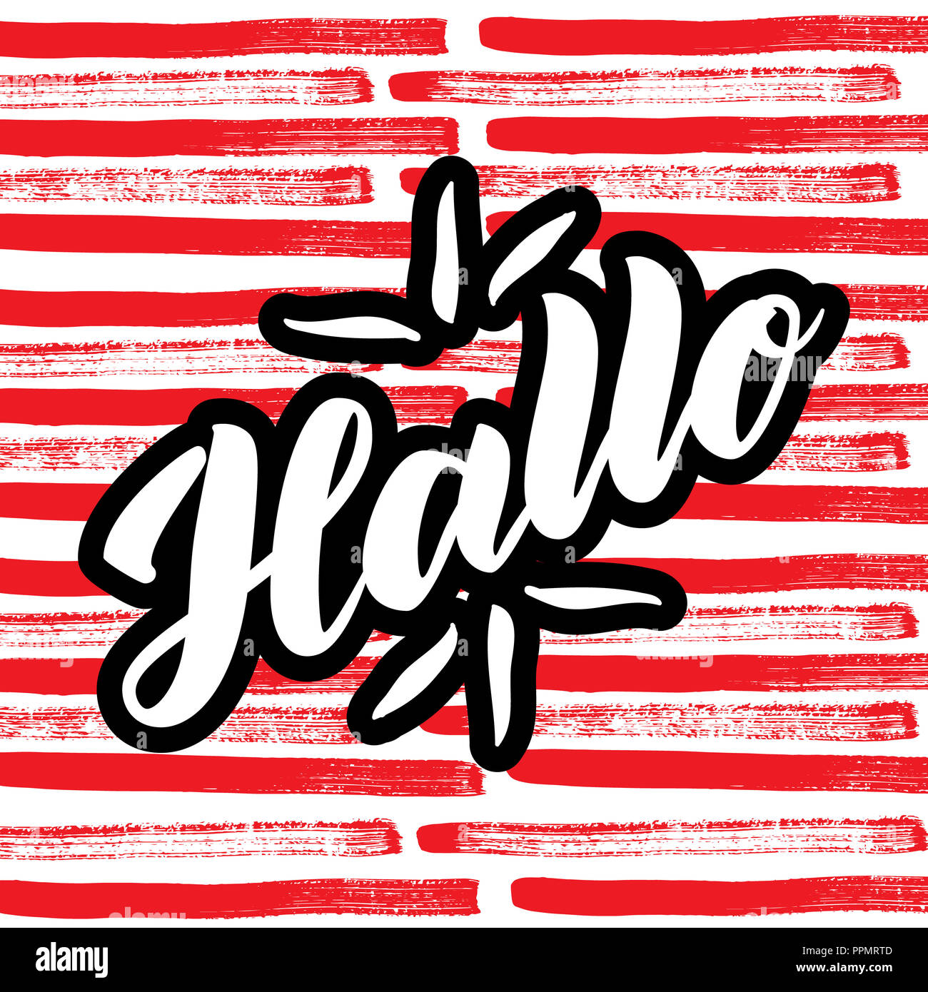 Hallo. Word hello, good day in German. Fashionable calligraphy. illustration on abstract