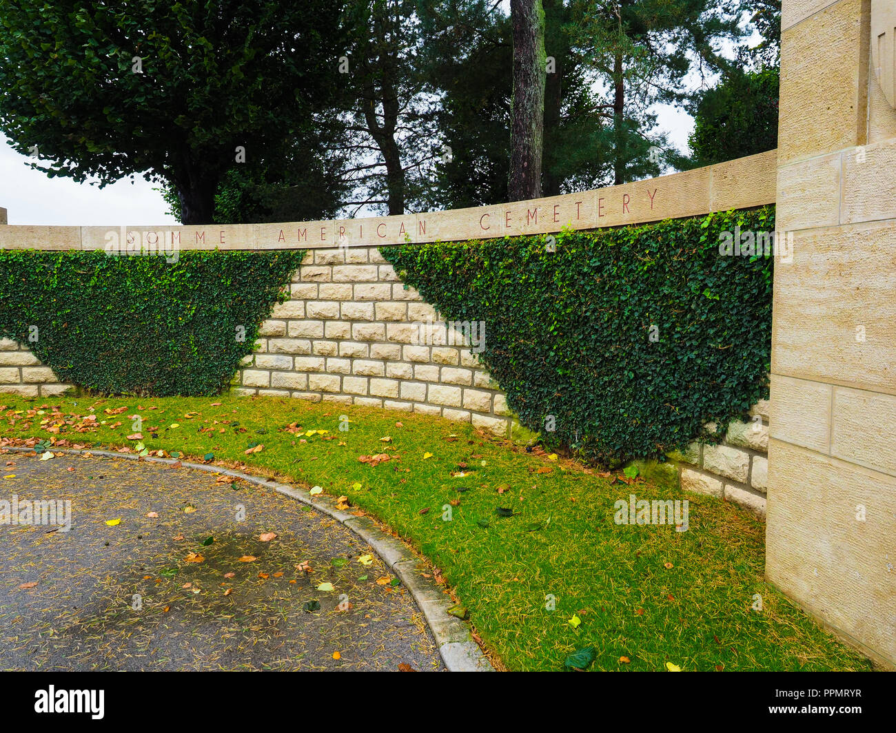 Entrance to the Somme American Cemetery near Bony in France Stock Photo