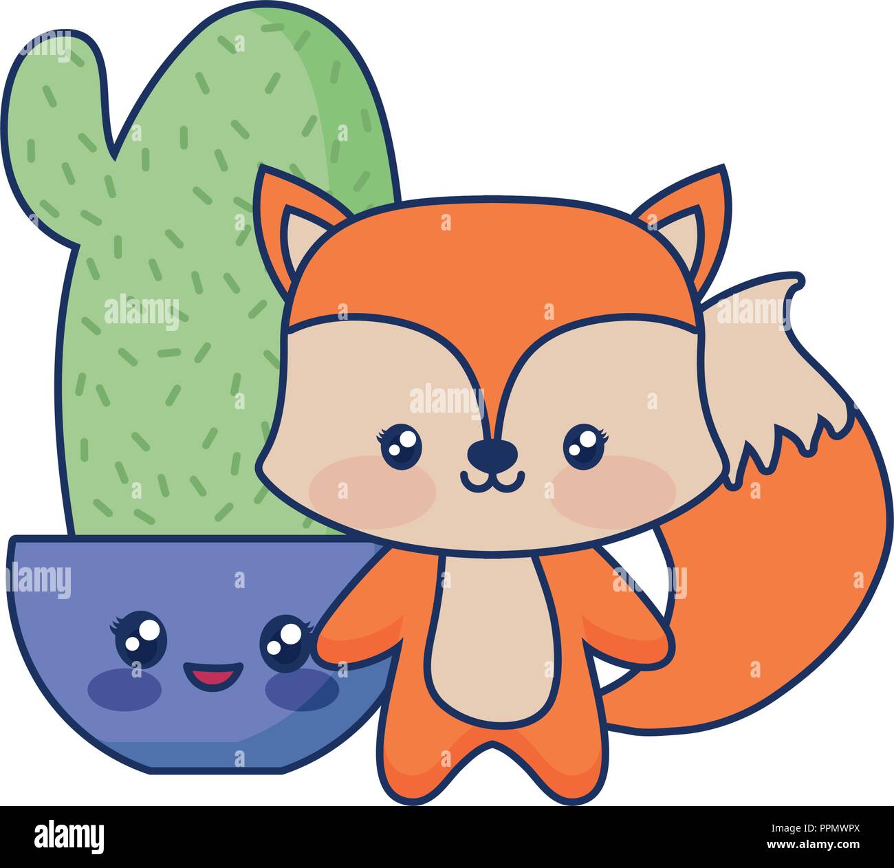 cute fox animal baby with cactus vector illustration Stock Vector Image &  Art - Alamy