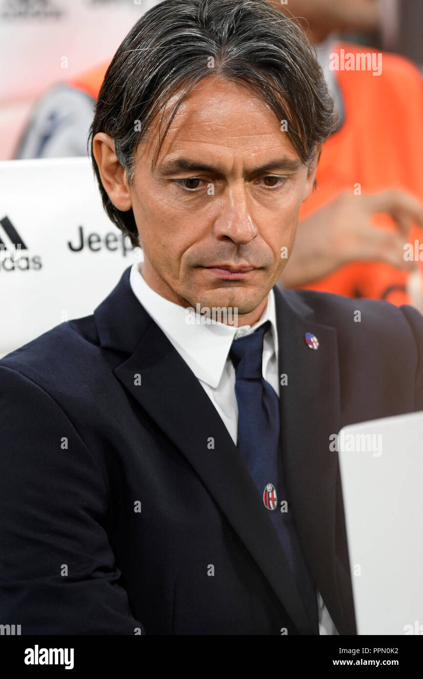 Allianz Stadium, Turin, Italy. 26th Sep, 2018. Serie A football, Juventus versus Bologna; Filippo Inzaghi, the coach of Bologna Credit: Action Plus Sports/Alamy Live News Stock Photo