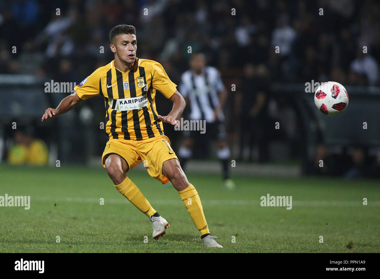 thessaloniki greece 26th sep 2018 aris s mateo garcia in action during a cup match between paok and aris greek football cup game between paok fc and aris fc with the game ending