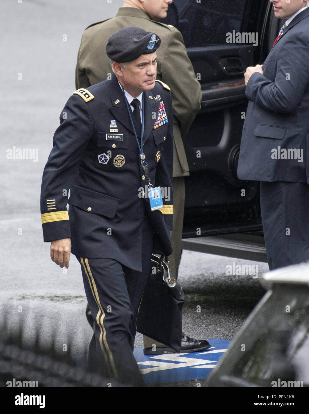 Washington, District of Columbia, USA. 24th Sep, 2018. United States Army General Paul M. Nakasone, Commander, U.S. Cyber Command and Director, National Security Agency/Chief, Central Security Service, departs a meeting at the White House in Washington, DC that included US Deputy Attorney General Rod Rosenstein on Monday, September 24, 2018 Credit: Ron Sachs/CNP/ZUMA Wire/Alamy Live News Stock Photo
