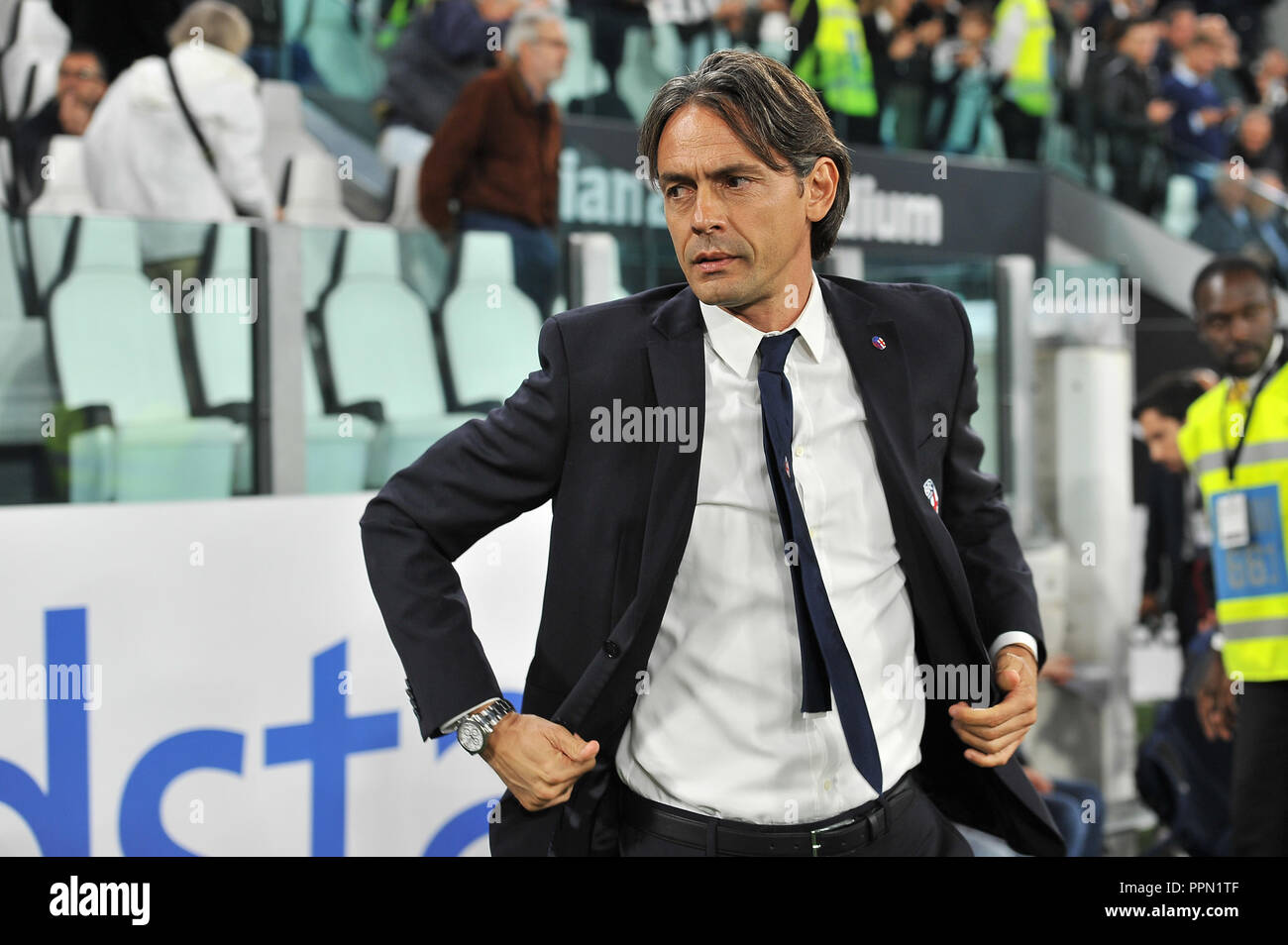 Turin, Italy. 26th September, 2018. Filippo Inzaghi, head coach Bologna FC during the Serie A football match between Juventus FC and Bologna FC at Allianz Stadium on 26th September, 2018 in Turin, Italy. Credit: FABIO PETROSINO/Alamy Live News Stock Photo