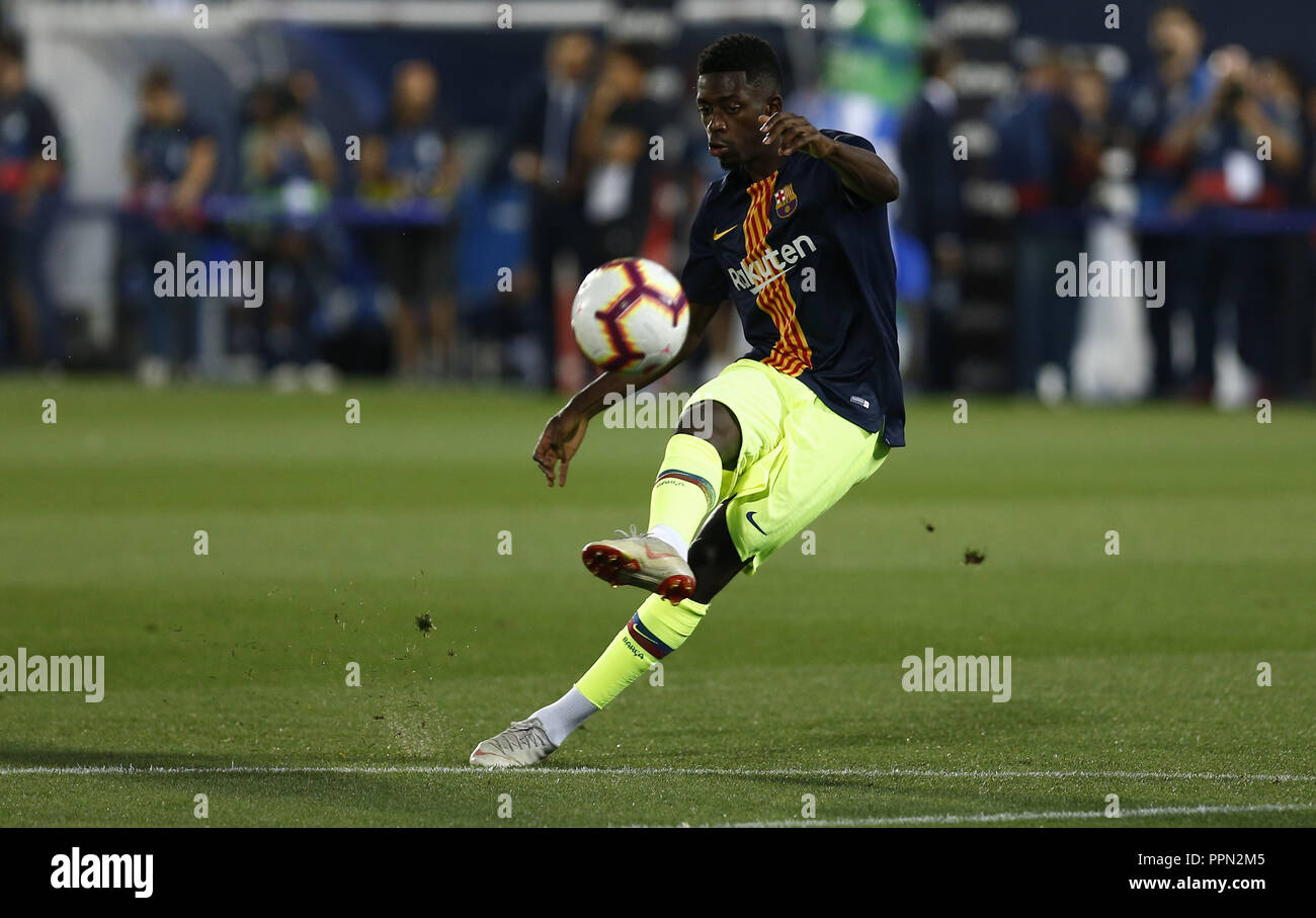 Leganes, Madrid, Spain. 26th Sep, 2018. Ousmane Dembele (FC Barcelona) seen warming up before the game.La Liga match between CD Leganes and FC Barcelona at Butarque Stadium. Credit: Manu Reino/SOPA Images/ZUMA Wire/Alamy Live News Stock Photo