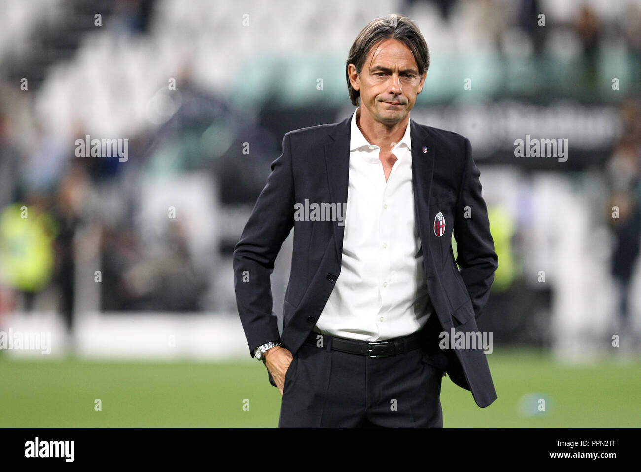 Torino, Italy. 26th September 2018. Filippo Inzaghi, head coach of Bologna Fc, looks on before the Serie A football match between Juventus Fc and Bologna Fc. Credit: Marco Canoniero/Alamy Live News Stock Photo