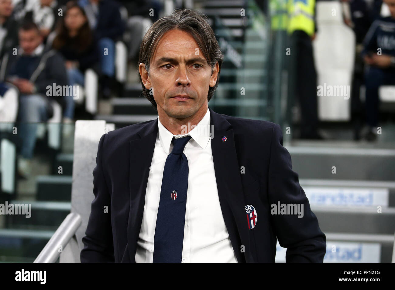 Torino, Italy. 26th September 2018. Filippo Inzaghi, head coach of Bologna Fc, looks on before the Serie A football match between Juventus Fc and Bologna Fc. Credit: Marco Canoniero/Alamy Live News Stock Photo