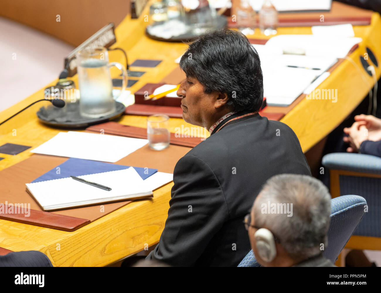 New York, USA - September 26, 2018: Bolivia President Evo Morales Ayma attends Security Council meeting on Non-proliferation of Weapons of Mass Destruction presided by President of US Donald Trump at United Nations Headquarters Credit: lev radin/Alamy Live News Stock Photo