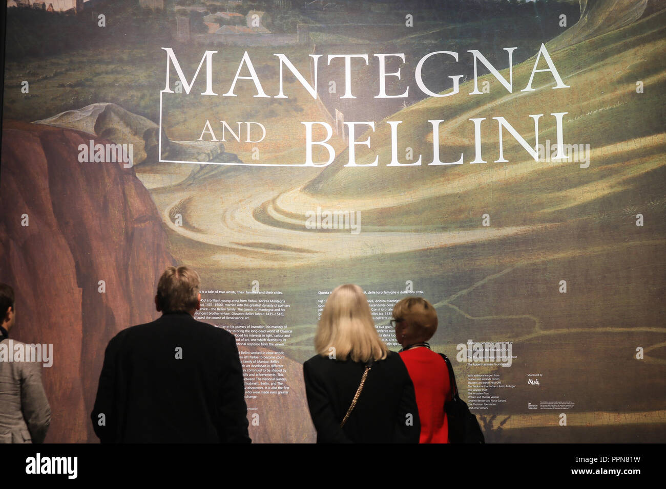 London UK. 27th September 2018. Giovanni Bellini. Press Preview at the National Gallery with rare collections of paintings by Italian Renaissance artists Giovanni Bellini from Venice and Andrea Mantegna from Padua who together shaped the art of Renaissance Credit: amer ghazzal/Alamy Live News Stock Photo