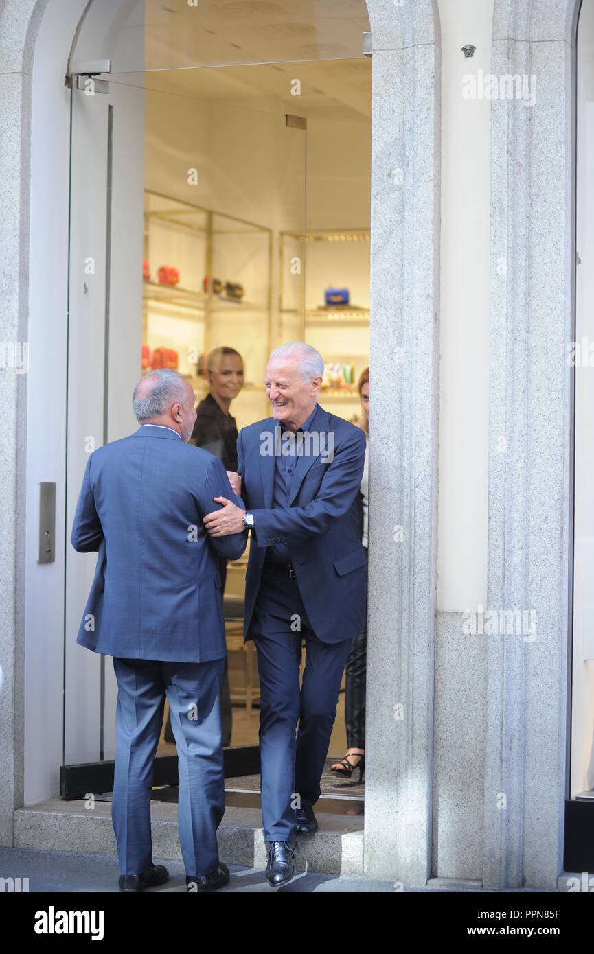 * NO WEB* Milan, Santo Versace goes to greet the employees of Via