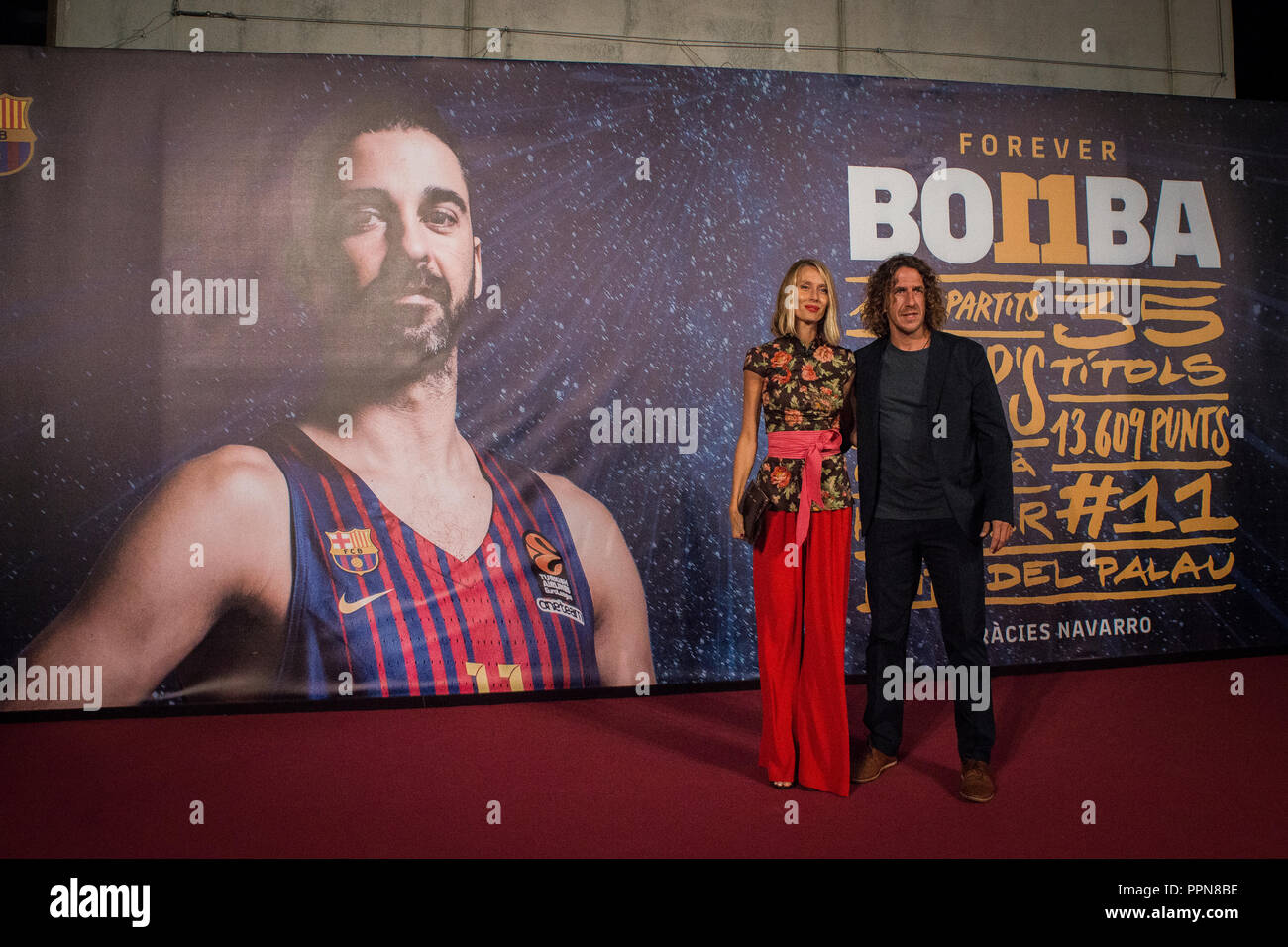 25th September 2018, Barcelona, Spain; Juan Carlos Navarro tribute; ex FC Barcelona football player Carles Puyol with his wife Vanesa Lorenzo Stock Photo