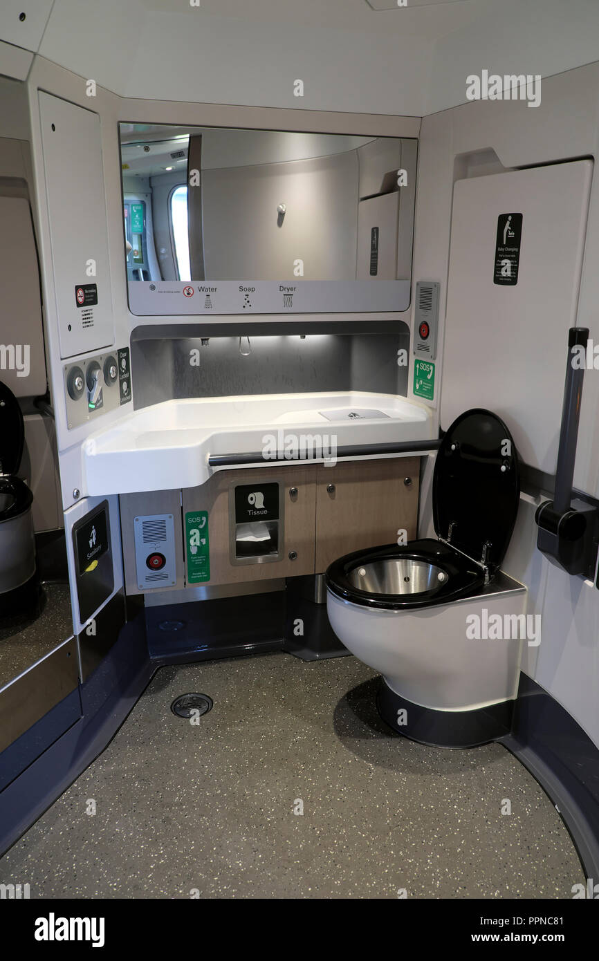 Interior view of a public toilet lavatory room on a new Great Western Railway GWR train in Great Britain England UK  KATHY DEWITT Stock Photo