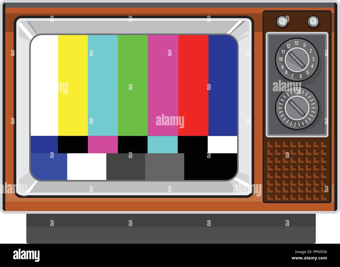 Retro style illustration of a  retro vintage television set with tv test card signal test patternon isolated background. Stock Vector
