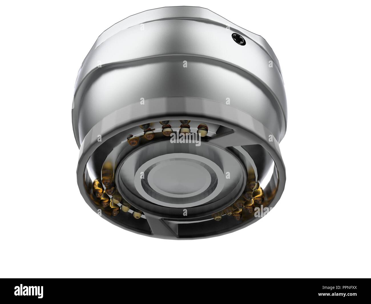 3d rendering security camera or cctv camera on ceiling Isolated on a white background Stock Photo
