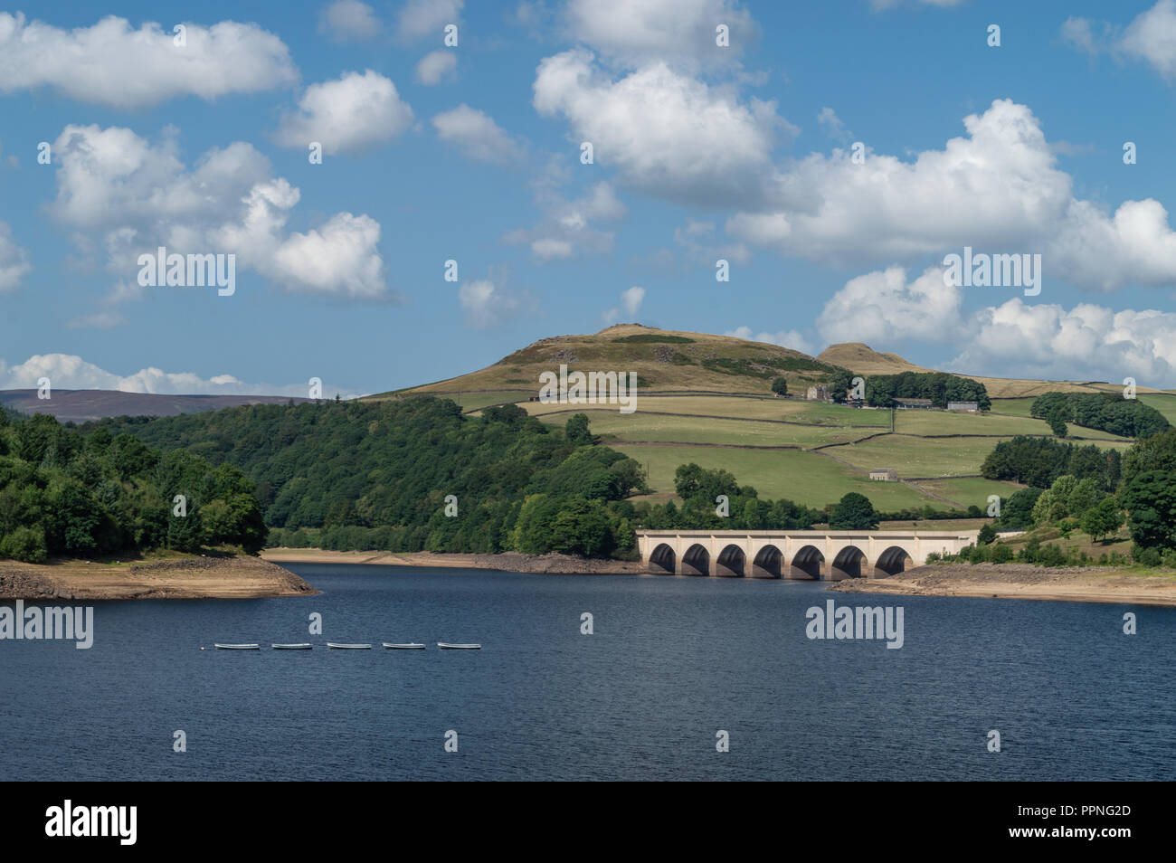 Ladybower Reservoir in the Upper Derwent Valley in the Peak District National Park. Stock Photo