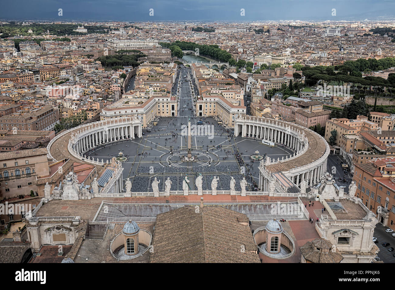 View of St. Peter's Square and Rome from Dome of St. Peter's Basilica Stock Photo