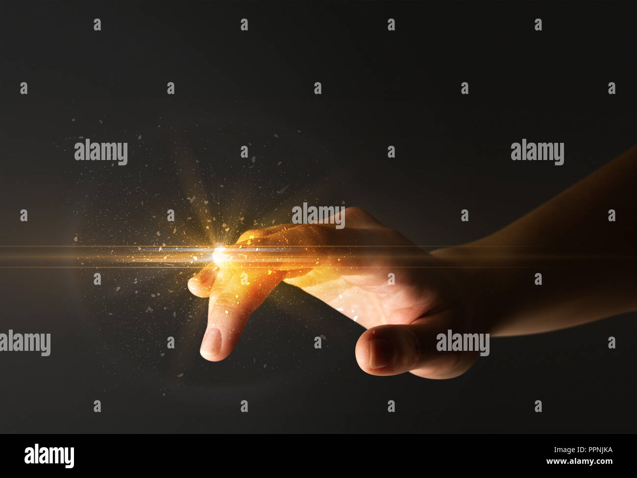 Female finger touching a beam of light Stock Photo - Alamy