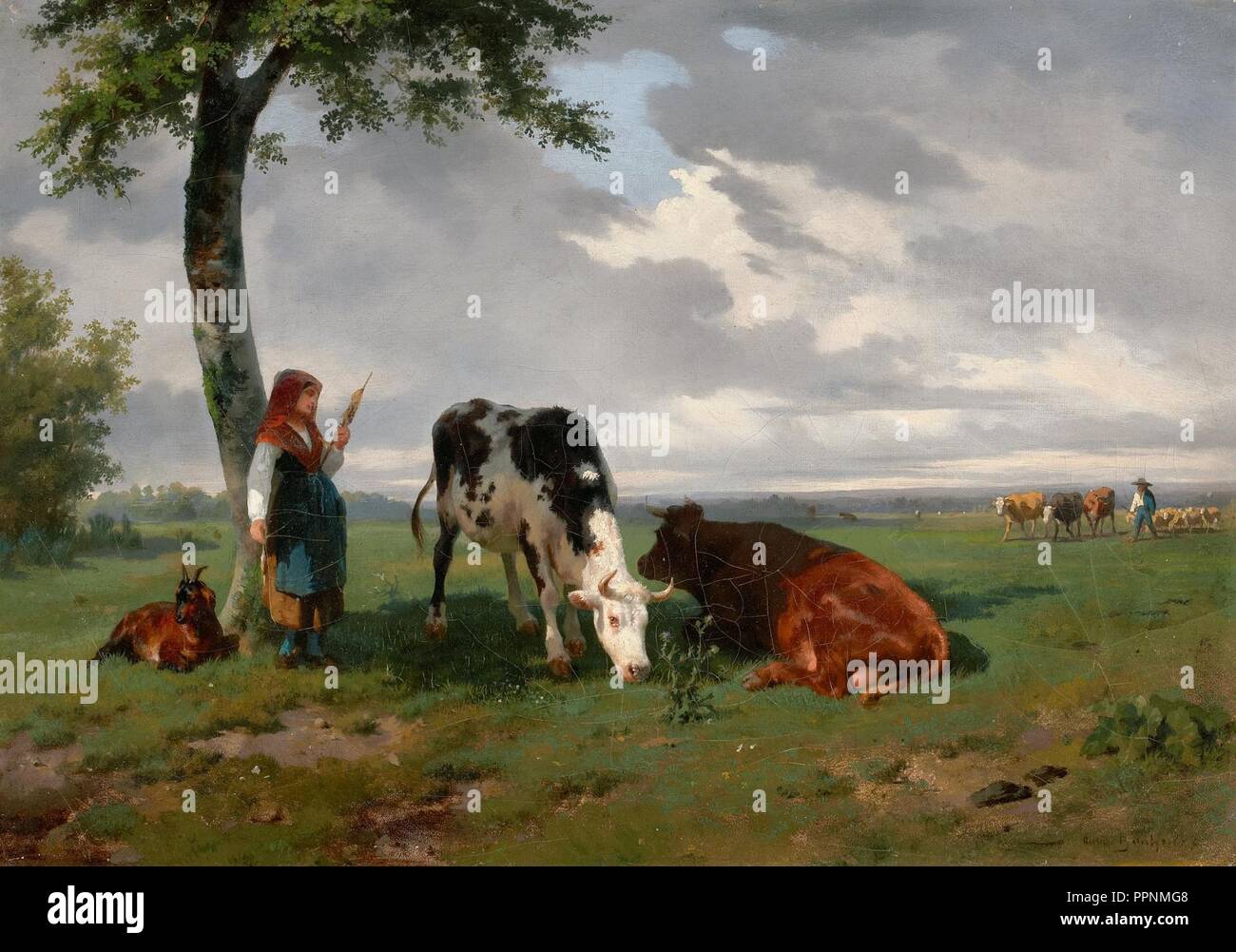 Rosa Bonheur Une Bergere Avec Une Chevre Et Deux Vaches Dans Un Pre Stock Photo Alamy