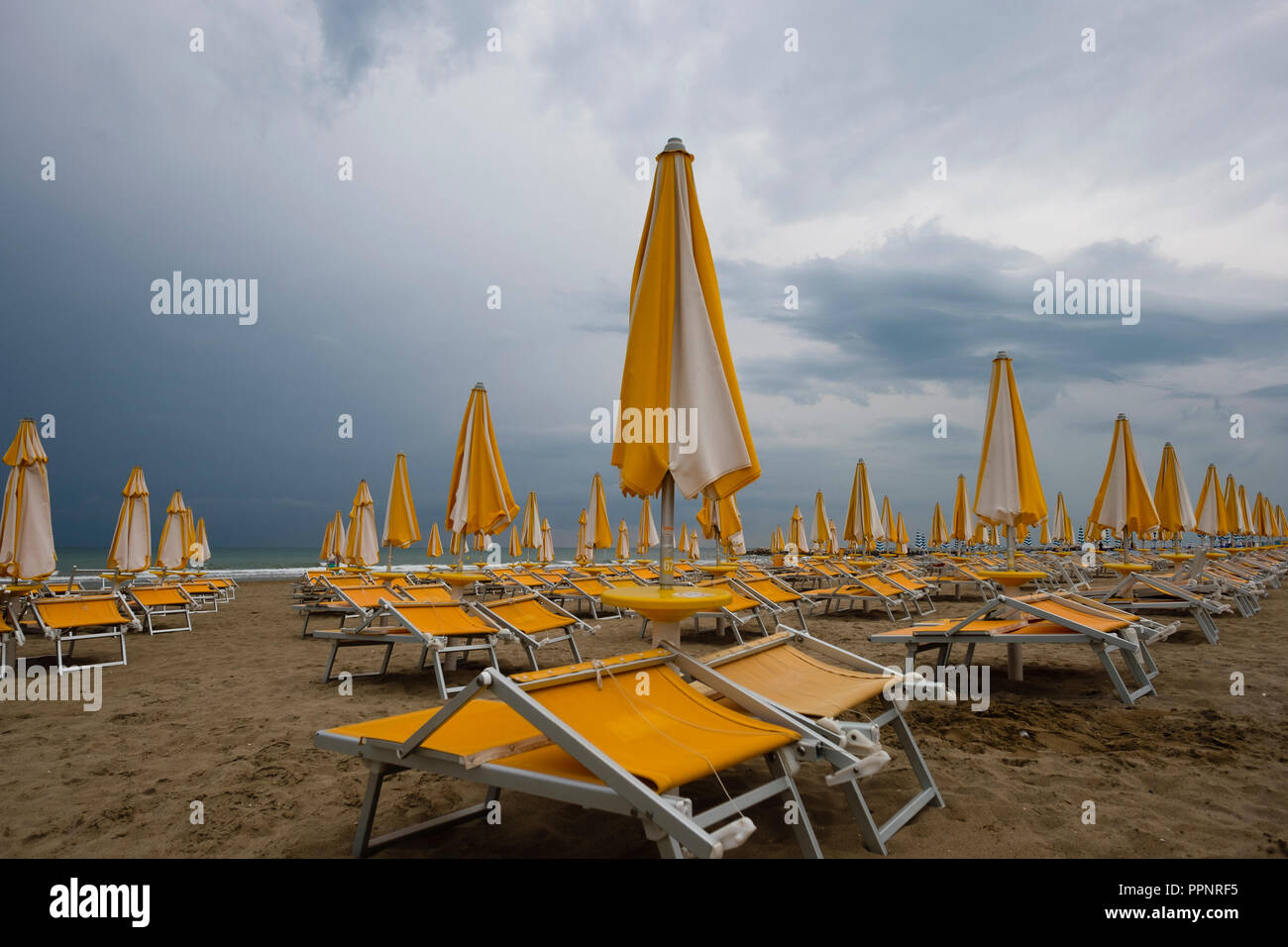 Abandoned beach chairs on the beach, Adriatic sea, Union Lido, Cavallino  Treporti, Veneto, Italy Stock Photo - Alamy